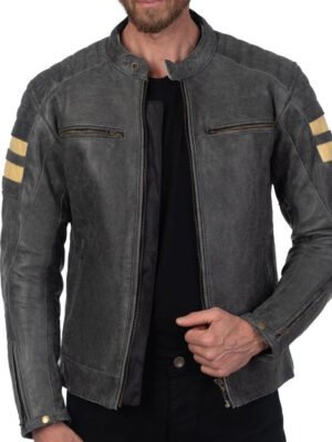 Soho Retro Gray Motorcycle Leather Jacket