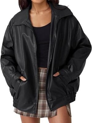 Women's Oversized Faux Leather Jacket for Fall and Winter