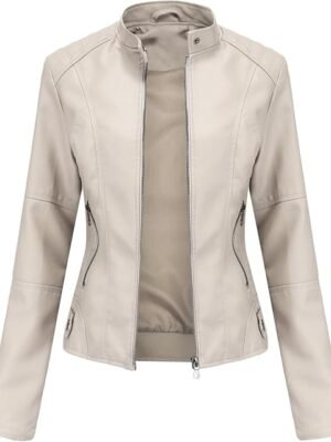  Faux White Leather Jacket Women Bomber Jacket Women's 