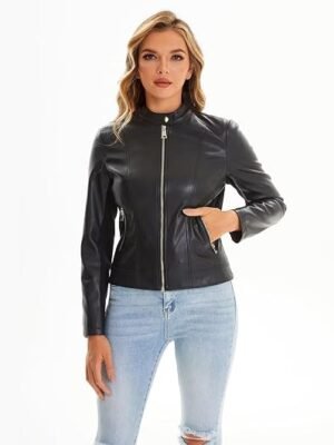Faux Leather Jacket Women Cropped Motorcycle Biker Outwear