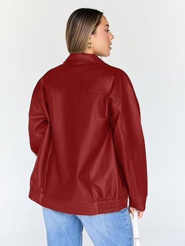 Womens Oversized Leather Jacket Moto Bomber Coat Fall&Winter - Image 2