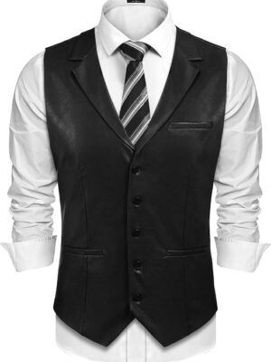 Faux Men's Leather Vest | Slim Fit Western Waistcoat | Casual Biker Vest | Motorcycle Sleeveless Jacket | Cowboy Formal Apparel | Custom Made