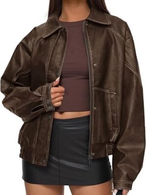 Leather Jacket Women Faux Oversized Coat