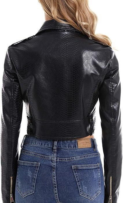 Faux Leather Jacket Slim Belted PU Moto Coat - Image 2