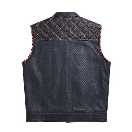 Men's Perforated Leather Motorcycle Vest - Image 5