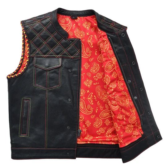 Men's Perforated Leather Motorcycle Vest - Image 2