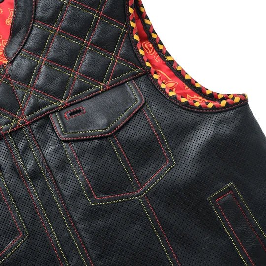 Men's Perforated Leather Motorcycle Vest - Image 7