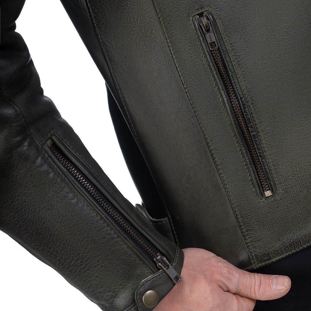 Dublin Olive Green Motorcycle Leather Jacket - Image 5