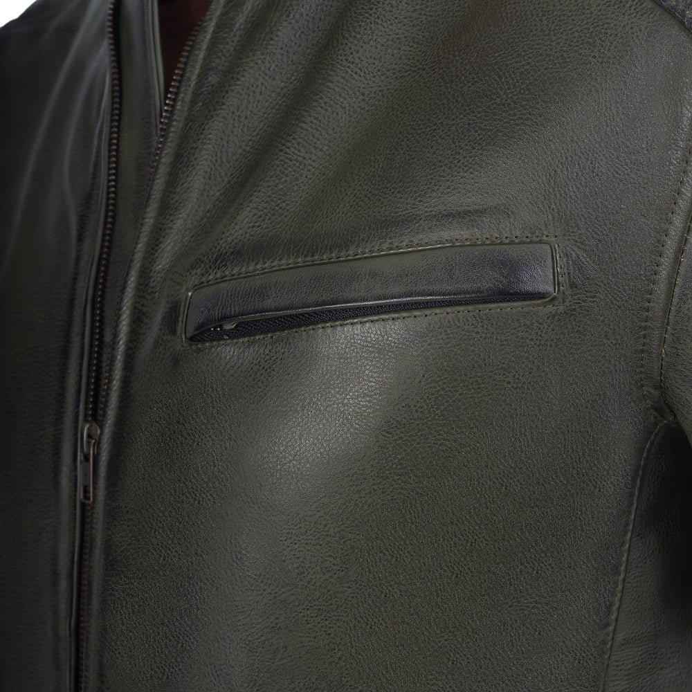 Dublin Olive Green Motorcycle Leather Jacket - Image 6