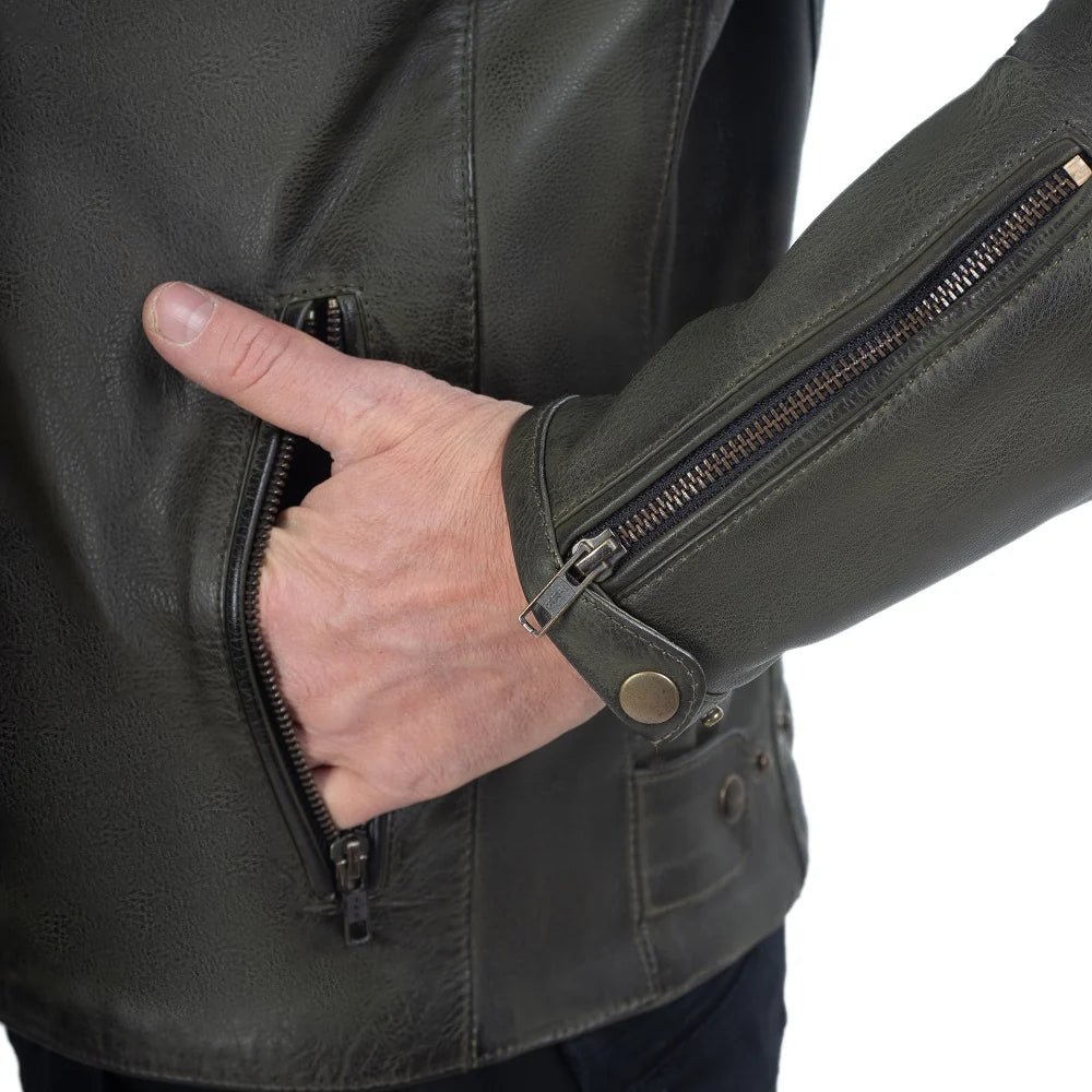 Dublin Olive Green Motorcycle Leather Jacket - Image 7