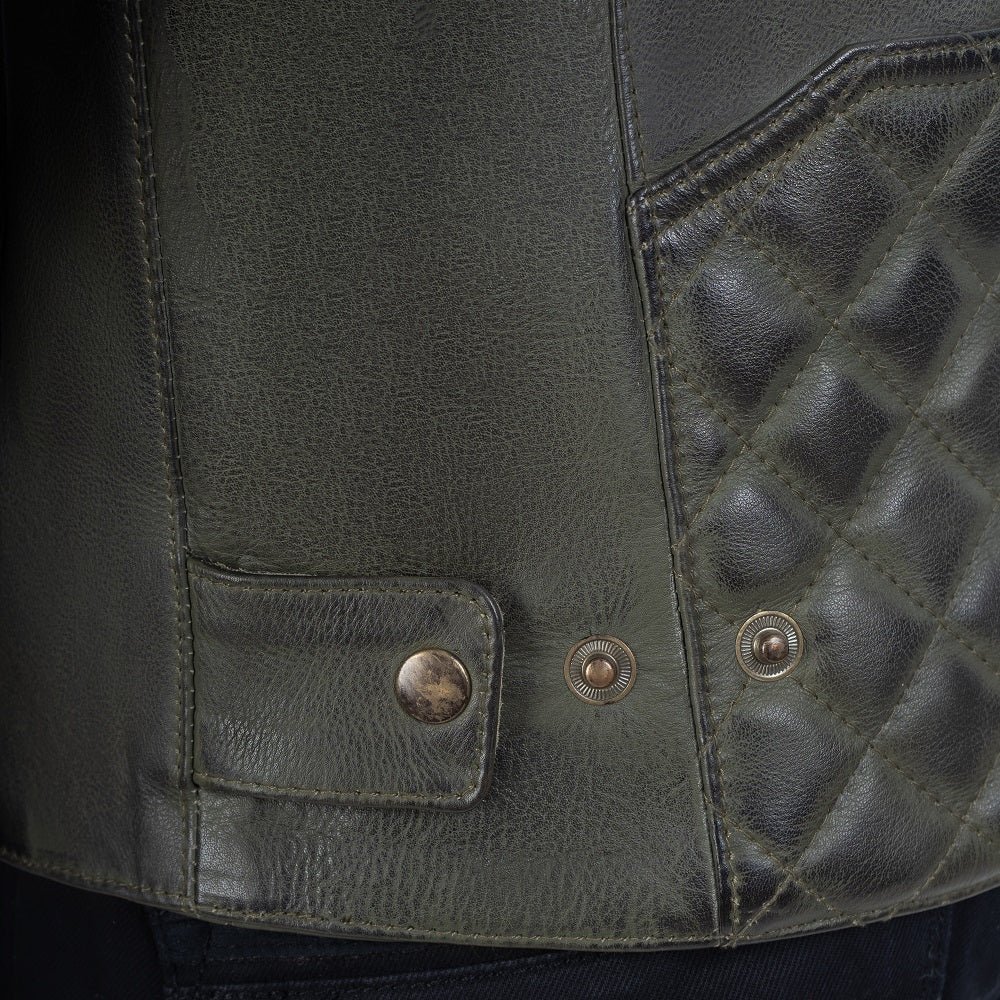 Dublin Olive Green Motorcycle Leather Jacket - Image 8