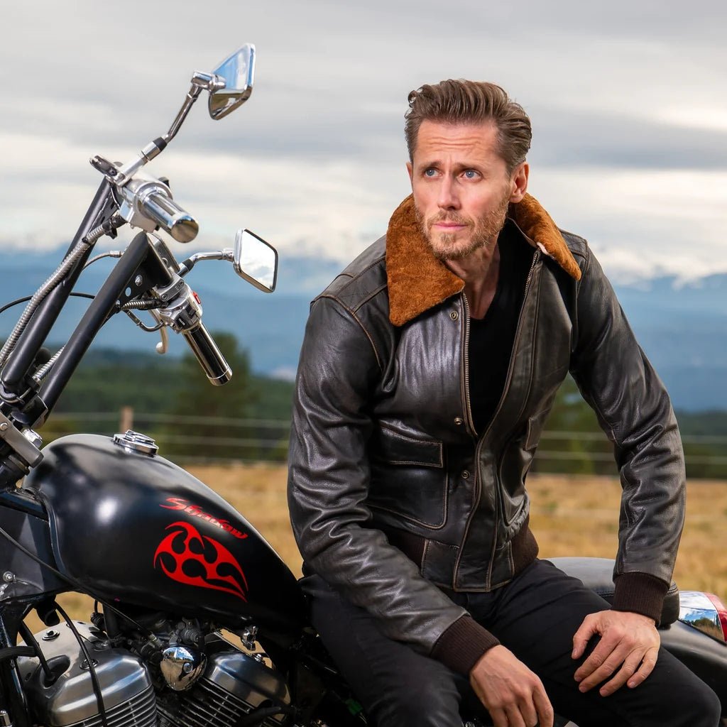 Bomber Motorcycle Leather Jacket - Image 2