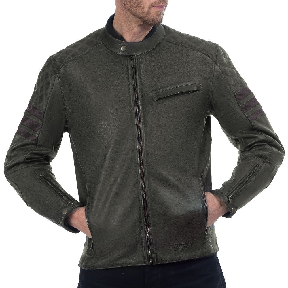 Dublin Olive Green Motorcycle Leather Jacket - Image 3