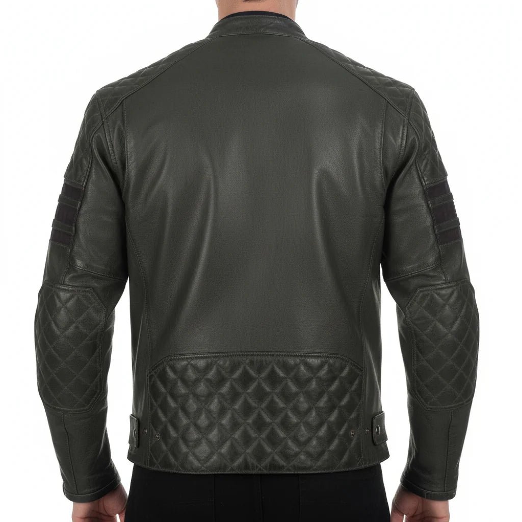 Dublin Olive Green Motorcycle Leather Jacket - Image 2