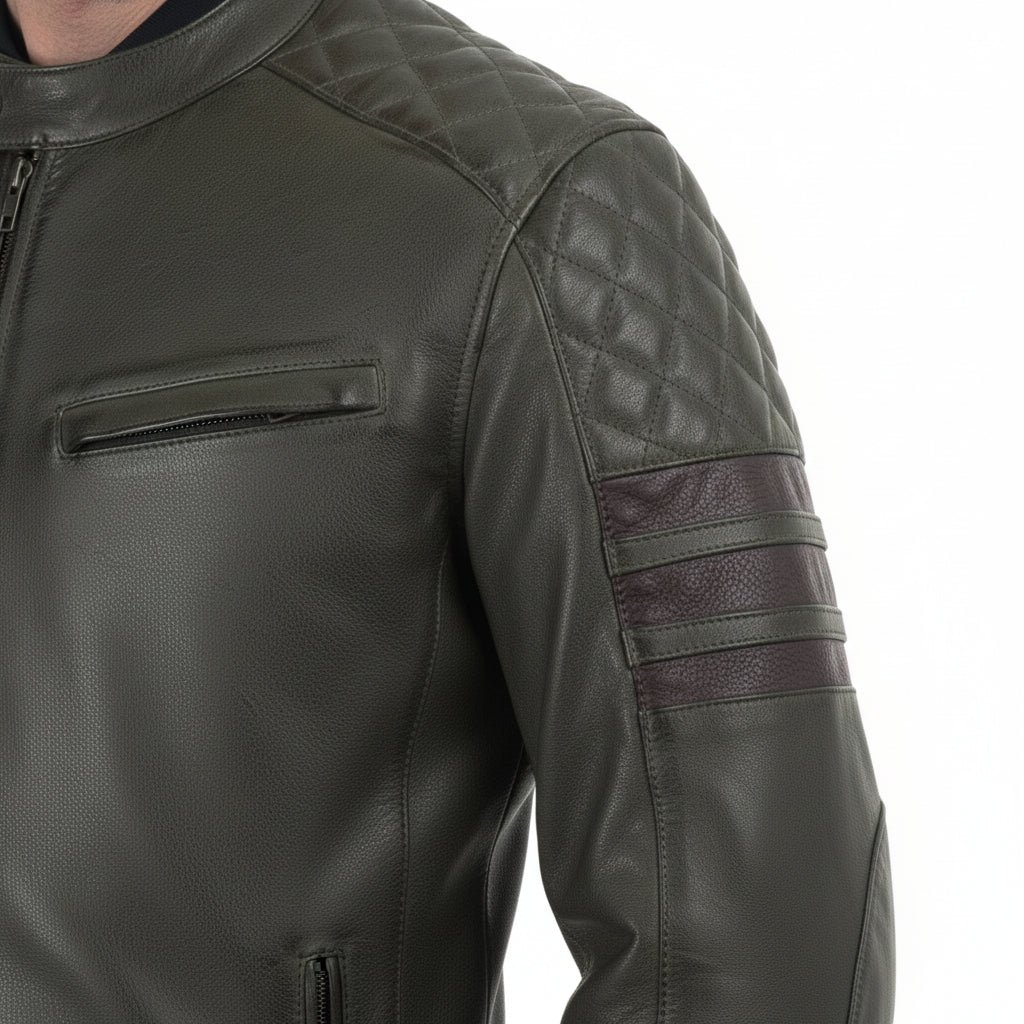Dublin Olive Green Motorcycle Leather Jacket - Image 4